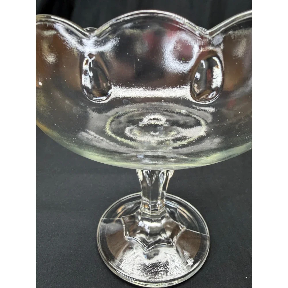 Vintage Indiana Clear Glass Teardrop Scalloped Pedestal Compote Dish 7.5